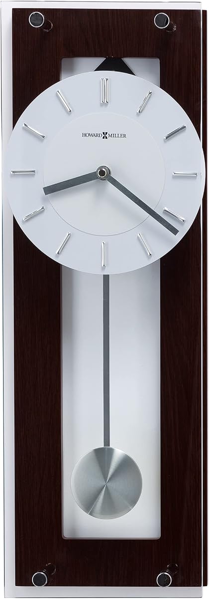 Howard Miller Emmett II Reloj de Pared – Acabado Espresso, Péndulo de Plata, Acentos de Cromo, Movimiento de Cuarzo, Reloj de Pared de Péndulo Moderno