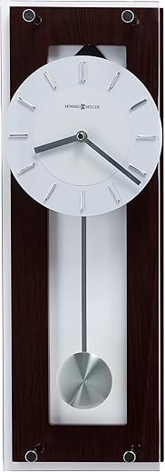 Howard Miller Emmett Wall Clock II, Espresso Finish - Silver Finished Pendulum, Wenge Style Chrome Accents, Quartz Movement Soft Ticking Wall Clock for Bedroom, Modern Grandfather Clock