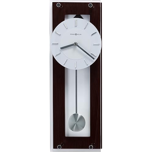 Howard Miller Emmett Contemporary Wall Clock 625-514 ? Black Coffee Finish, Satin Silver-Finished Pendulum, Thick Plate Glass Cover, Chrome Accents, Quartz Movement