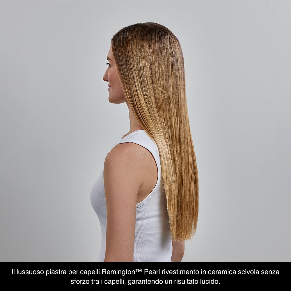 Remington Piastra Per Capelli, Professionale, Rivestimento In Ceramica Doppio infusa di perla, Piastre strette e lunghe 110 mm, 150-235°, Riscaldamento rapido, Pearl, S9501