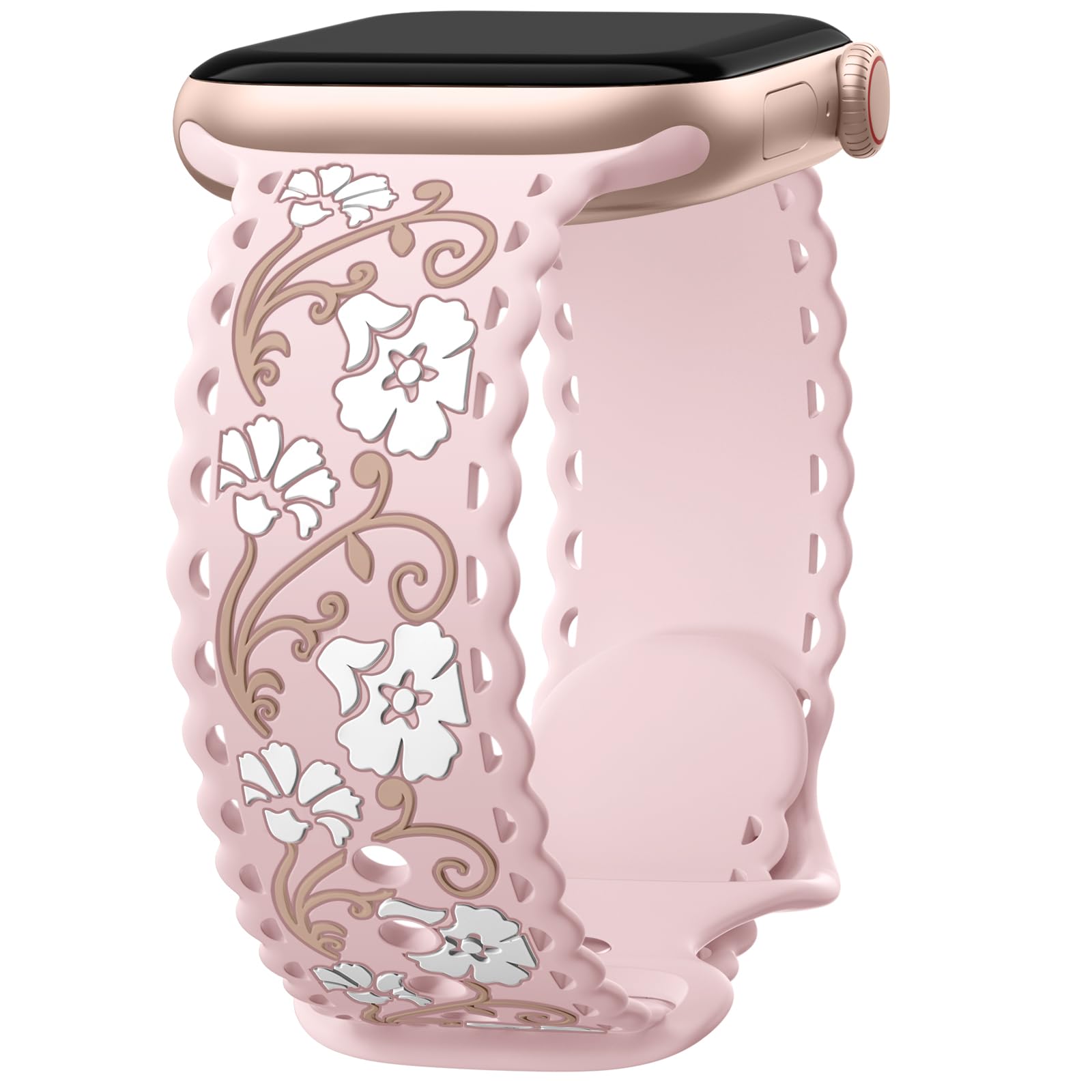 SNBLK Floral Silicone Band Compatible with Apple Watch Bands for Women 40mm 41mm 42mm 44mm 45mm 46mm 49mm