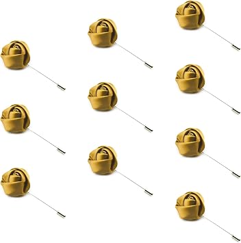 10Pcs Rose Boutonniere Lapel Pin for Men Gold Flower Lapel Pins Groom Wedding Boutonniere Suit Brooch Outfit Accessories Rose Corsage Satin Flowers Pins Anniversary Dinner Party Lapel Pin for Husband