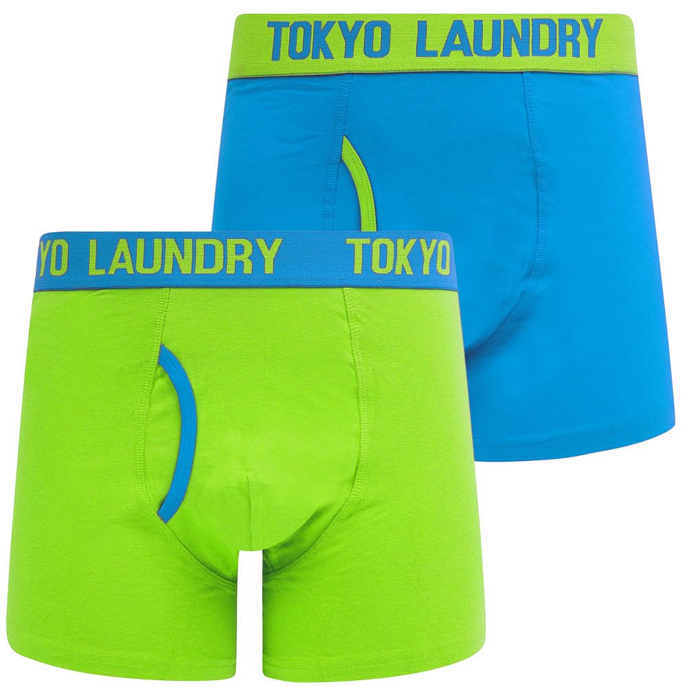 Tokyo Laundry Men's Whitehead - Blue - Green 2 Pack Stretch Cotton Boxer Shorts