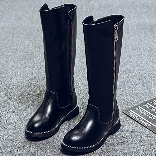 rismart Girls' Tall Riding Boots Flat Heel Side Zipper Winter Fur Lined Knee High Shoes4