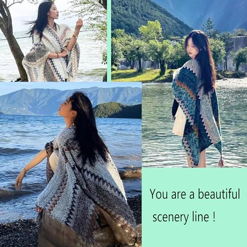 Fall Winter Scarf for Women - Bohemian Style Faux Wool Travel Shawl, Ideal for Home or Autumn/Winter Trips.4
