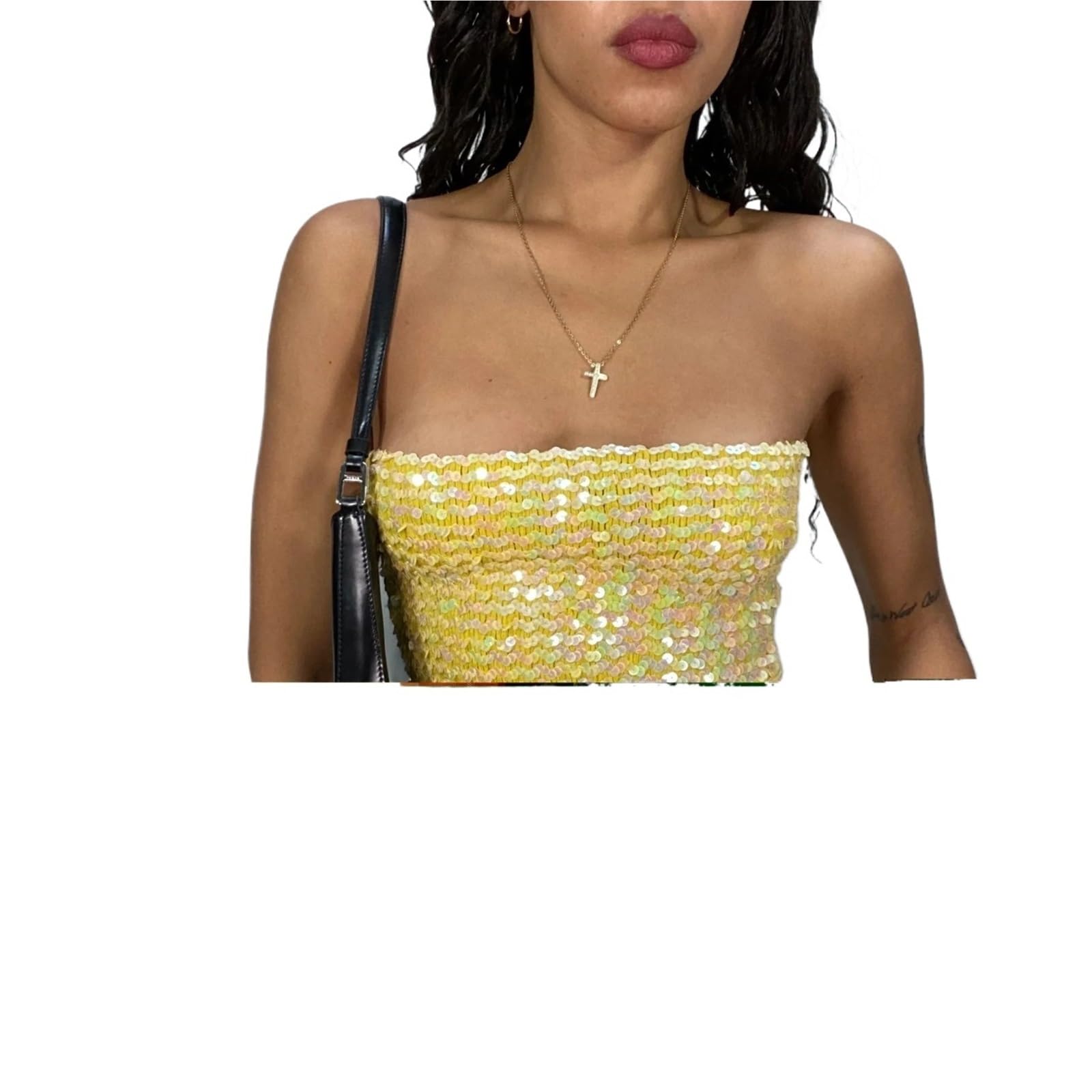 Top Halter Mujer Top sin Espalda con Adornos de Lentejuelas for Mujer, Tops Cortos Ganchillo, Tejido Playa for Verano, Purpurina Brillante