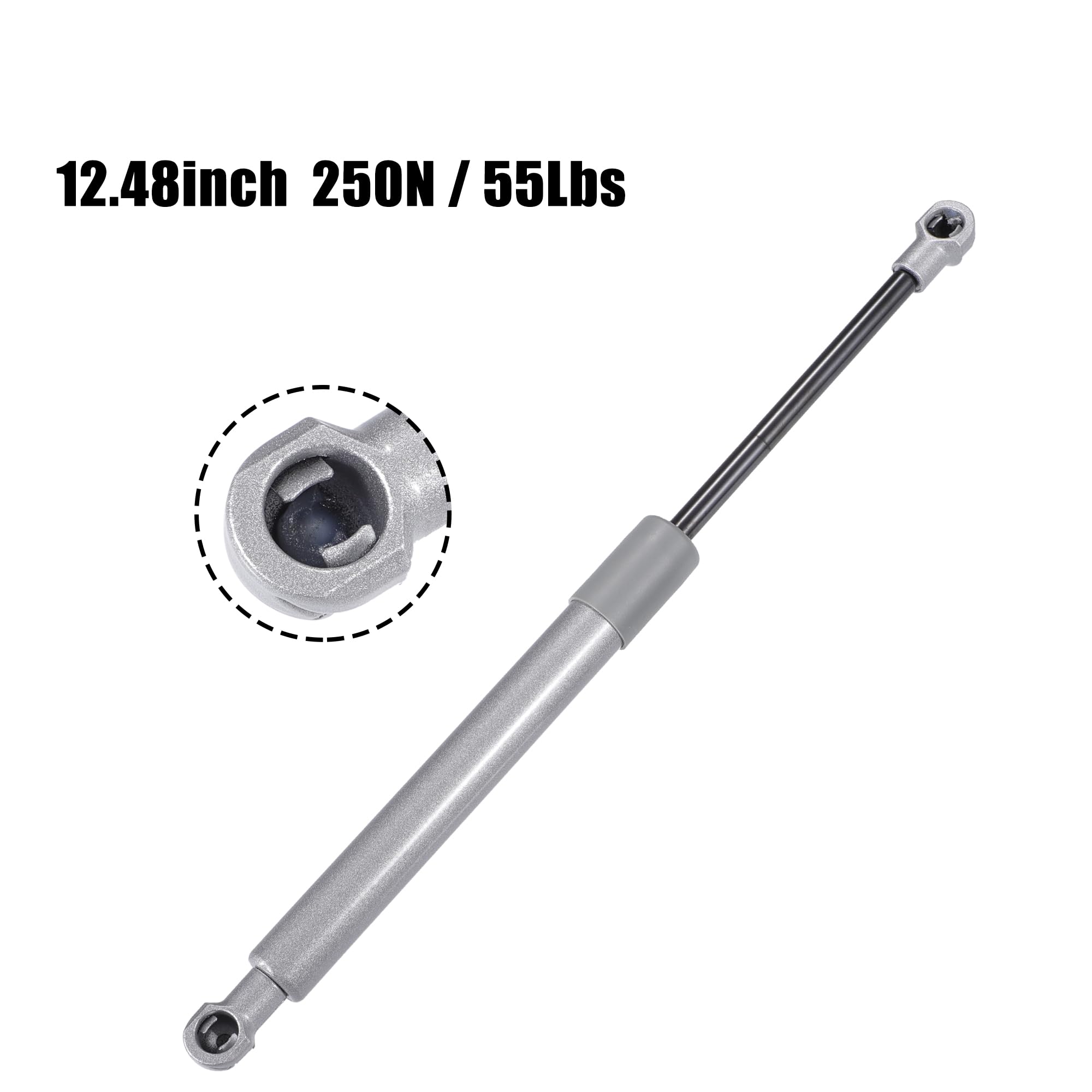 QUARKZMAN 2 sztuki amortyzatorów gazowych 250N uniwersalne 300 mm srebrny czarny | Długość całkowita 317 mm, długość po złożeniu 190 mm, średnica koperty 18 mm, średnica pręta łączącego 8 mm