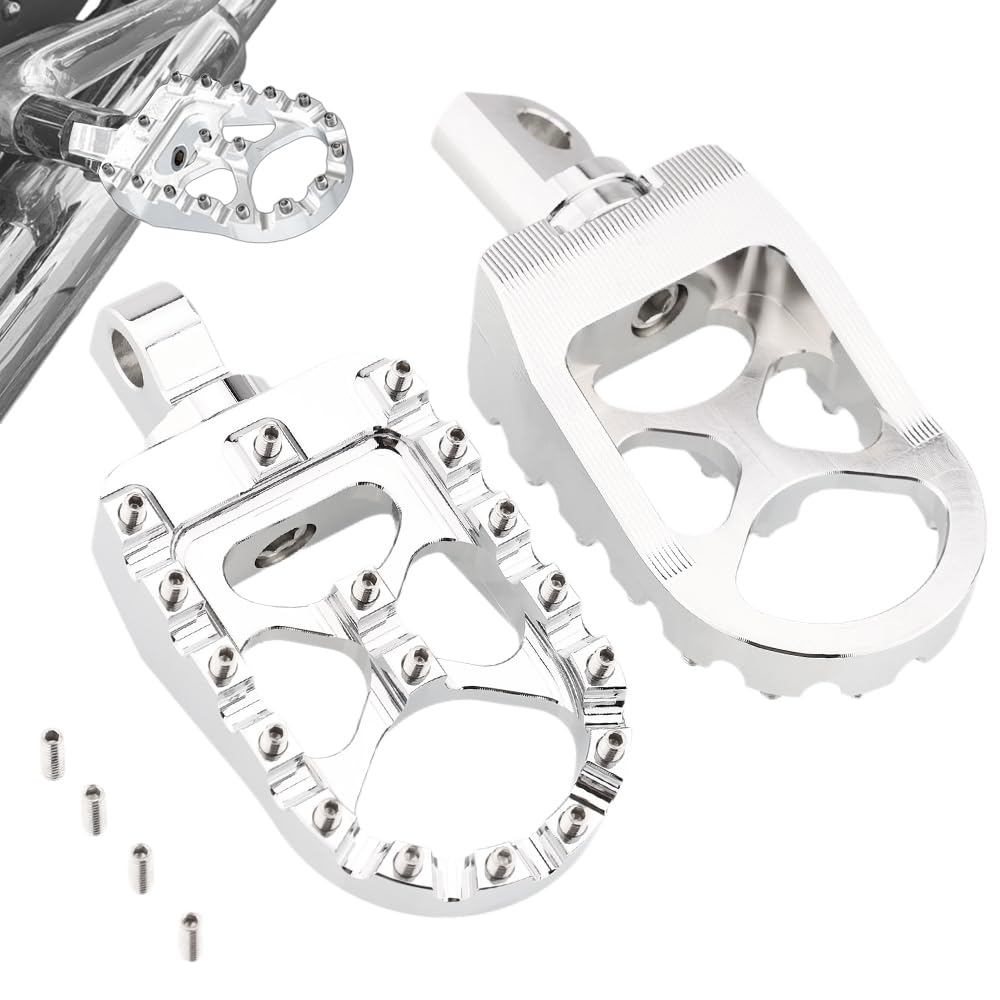 TSUNG Off Road Motorcycle Foot Pegs MX Style Footpegs – Compatible with Dyna, Fatboy, Sportster, Iron 883, CNC Wide 360° Rotating Foot Pedals (Chrome)