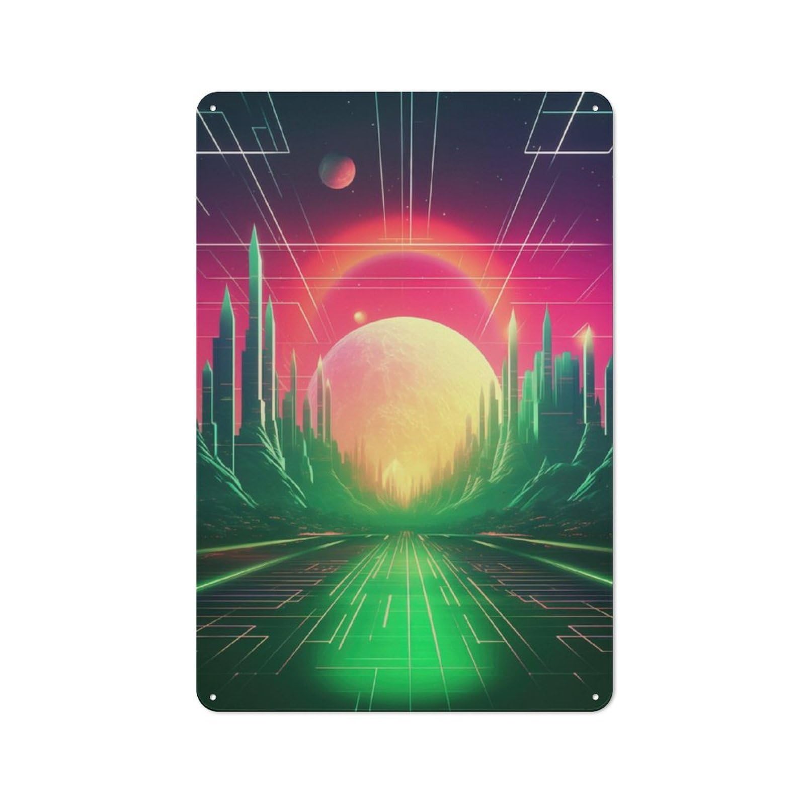 Junmoney Ethereal Retrowave Fusion Rustic Tin Wall Plaque 30X20cm For Home Bar Wall, For Vintage Wall Decor Fans, For Living Room And Hallway Decor