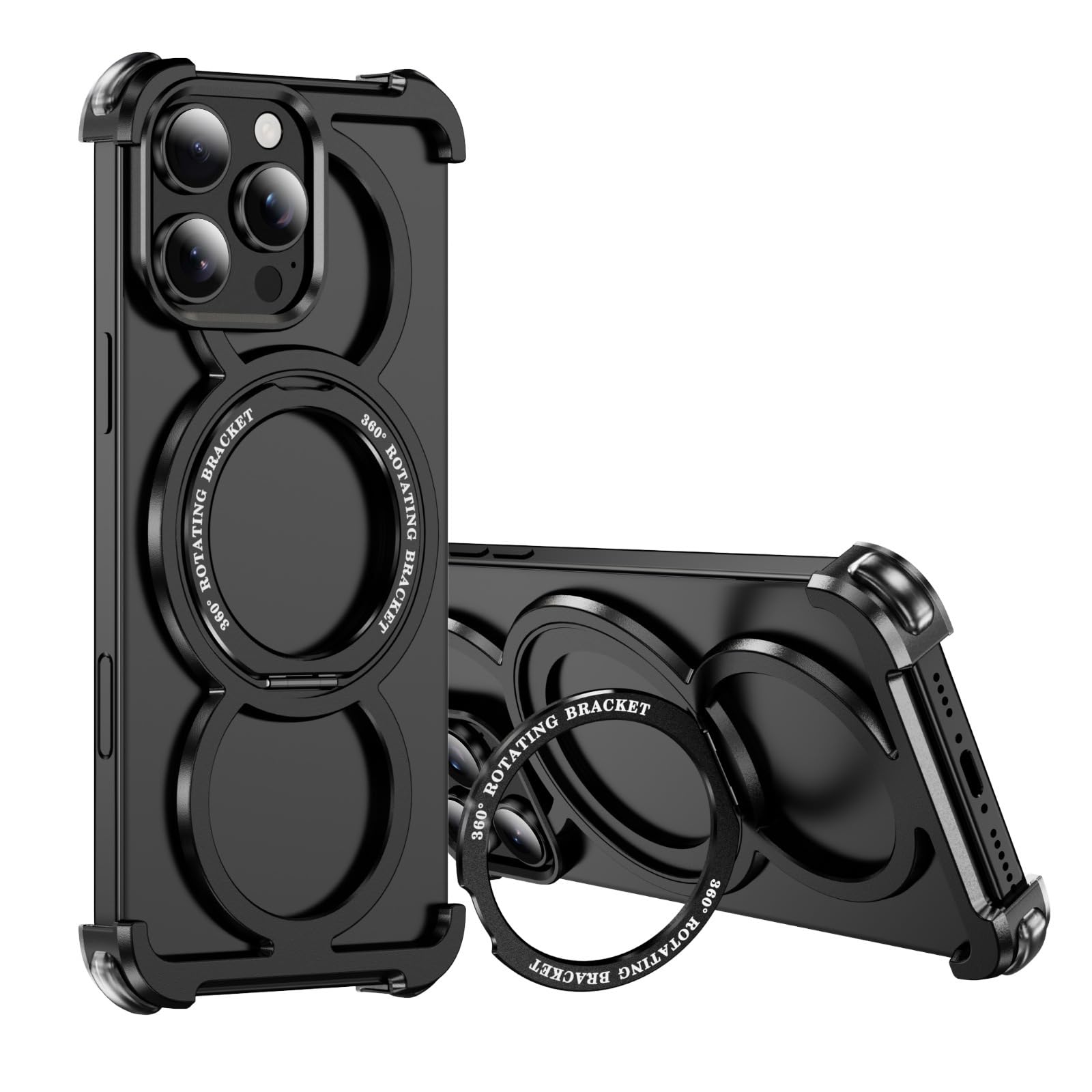 Coque iPhone 16 Pro Max sans cadre noire avec support rotatif 360 - 8