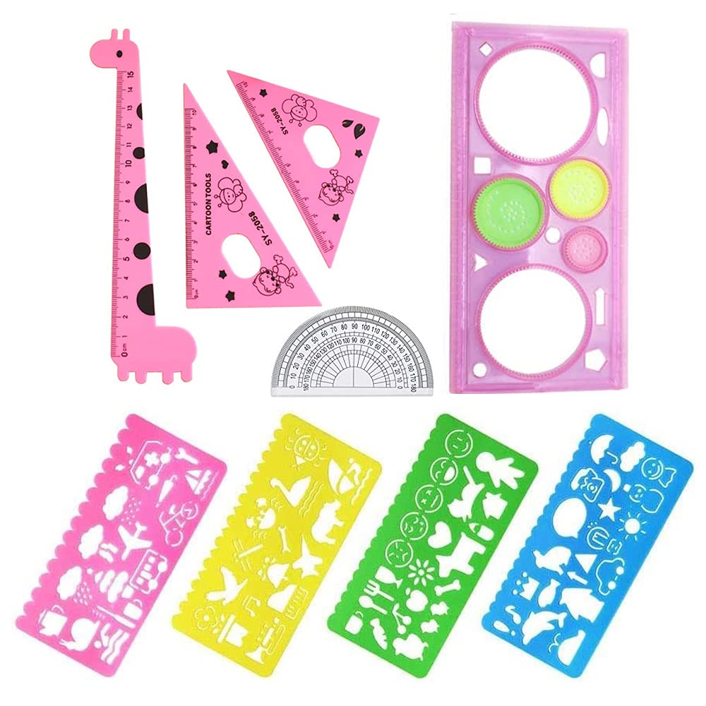 Set 9 Pezzi Disegno Geometrico - Modelli Cerchi, Ovali, Triangoli, Colorati, Per Scuola - Foto 14