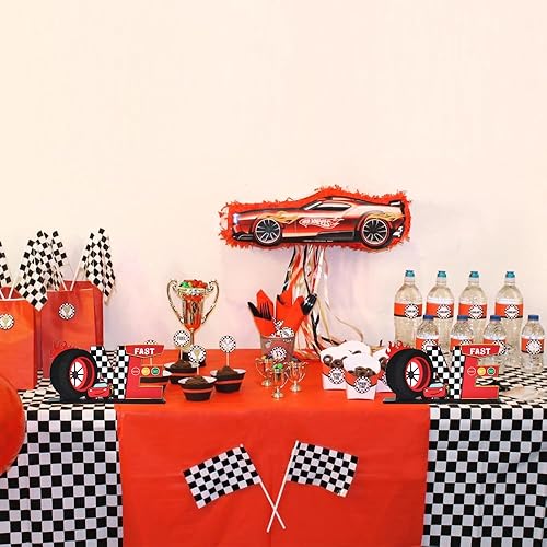 Miniatura 6 de TONIFUL Centros de mesa con letrero de Race Car One para niños, decoración rápida de un cumpleaños para niños, decoración de primer cumpleaños para