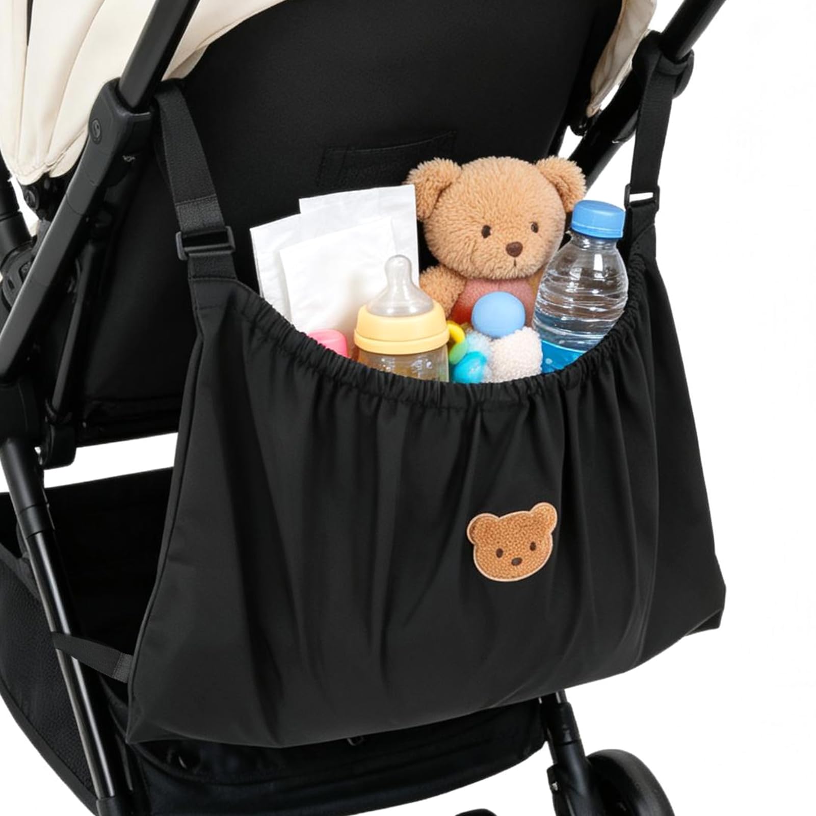 Organizer per borsa per passeggino Borsa per pannolini per bambini riutilizzabile Modello di orso carino Organizzatore universale per passeggino per mamma che allatta Viaggio all'asilo(Nero)