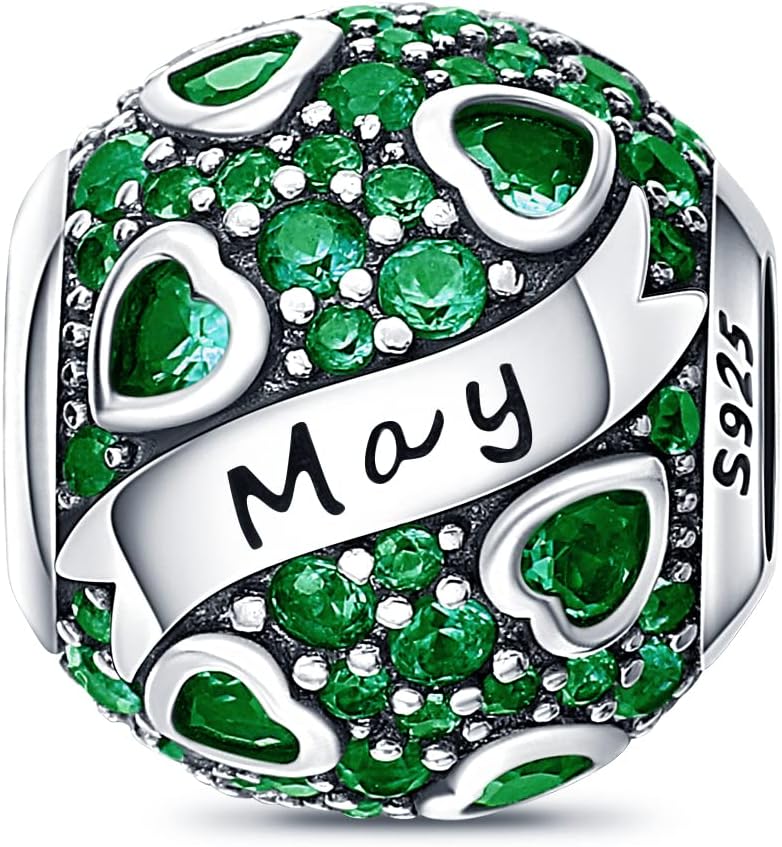 LongLuck 925 Sterling Silver Birthstone Charms fits Charms Bracelets for Woman，with 5A Cubic Zirconia Dangle Pendant Bead,Happy Birthday Charms for Bracelet and Necklace Valentine's Day Mother's Day Gift