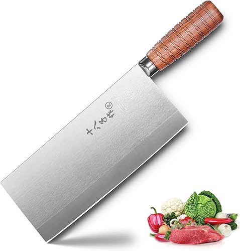 SHI BA ZI ZUO Cuchillo de chef profesional de acero inoxidable de 8 pulgadas, cuchillo de carnicero clásico equilibrado de espiga completa, mango de