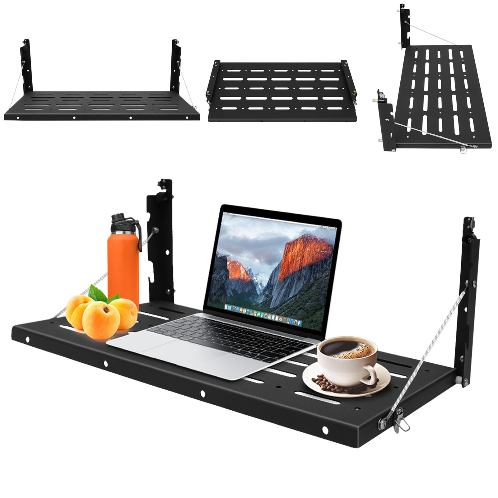 Klapptisch Heckklappe, 63 x 31cm Tailgate Tisch, Heckklappentisch für Jeep Wrangler, JK Metall Klapper, Schwarz Faltbar Klapptisch Klappregal, BIS 34 KG