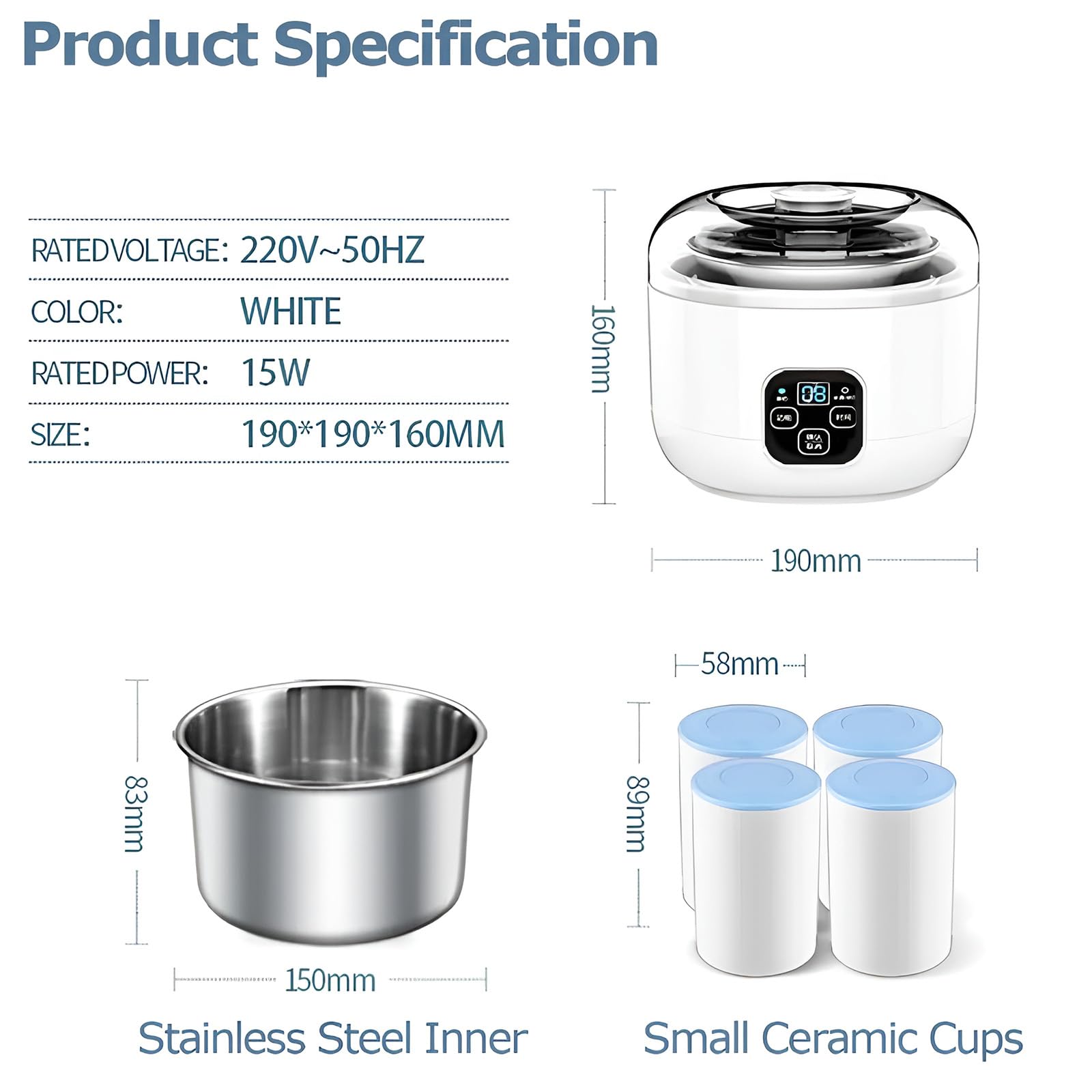 Yogurtera Eléctrica De 1l con Temporizador Y Pantalla LCD, Máquina Automática Multifunción para Griego Casero
