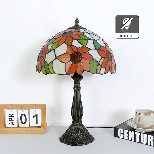 Miniatura 3 de Lámpara de mesa estilo Tiffany con girasol, lámpara de mesa vintage, lámpara de vitral, base de aleación de bronce duradera, lámparas Tiffany para