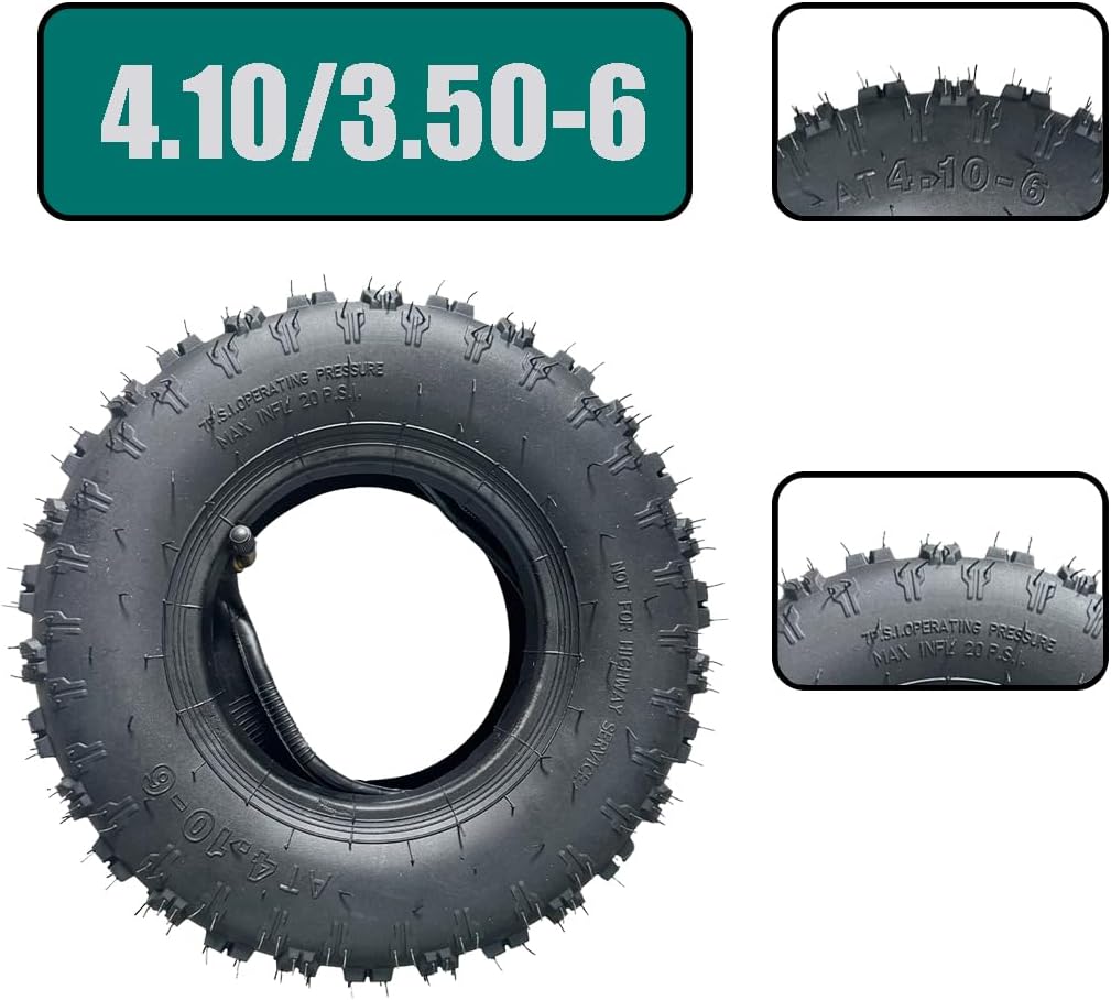 4.10-6 4.10/3.50-6 Tire and Inner Tube for 4 Wheelers ATV Quad Lawn Mower Wheelbarrows Go Kart Snow Blower Tractors Hand Trucks Trolleys Mini Bike Heavy Duty Parts