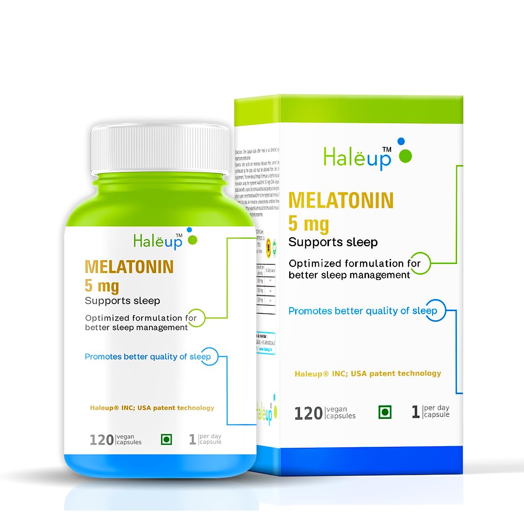 Melatonin Capsules 5 mg | Non-addictive I Calmness and nerve relaxation | Sleep cycle regulation | Muscle restoration & relaxation - 120 Veg capsules