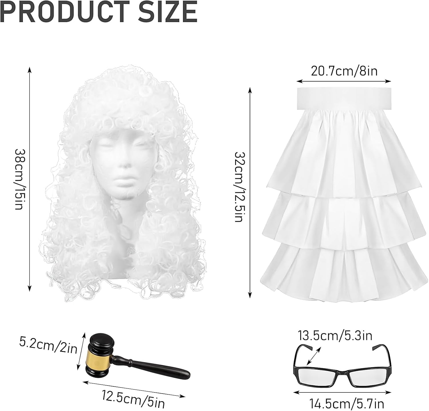 5 Pieces Judge Costume Accessory Set including Judge Robe False Collar Gavel Wig Glasses for Halloween Cosplay Party Favor - Image 3