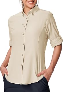 TBMPOY Women's UPF 50+ Sun Shirt with Roll-Up Sleeves and Hidden Pockets