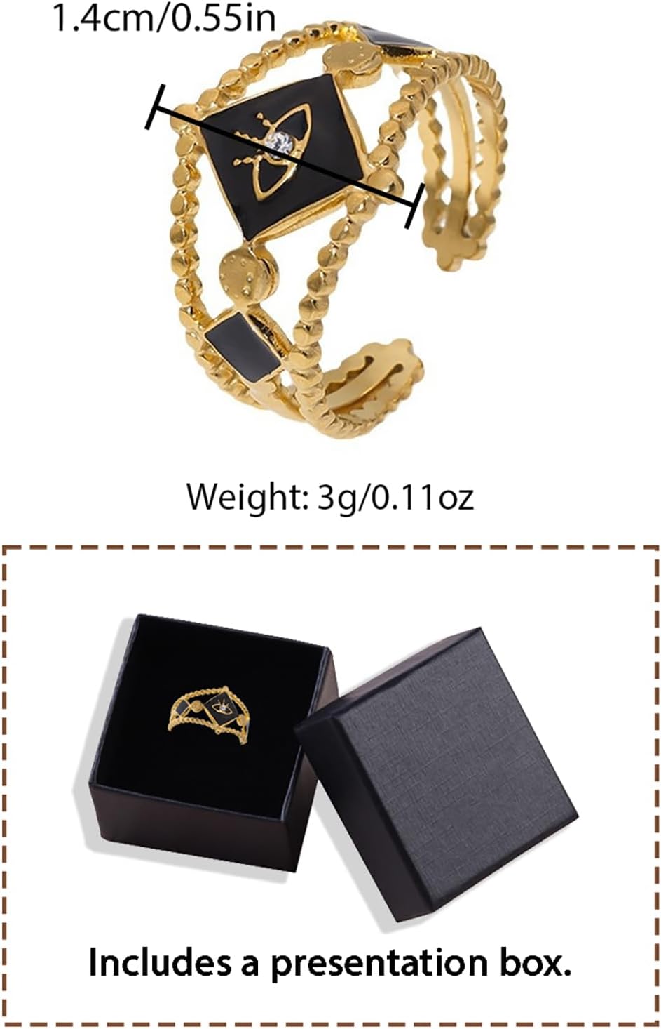 Enamel Evil Eye Rings for Women 14K Gold Plated Adjustable Evil Eye CZ Open Ring - Image 6