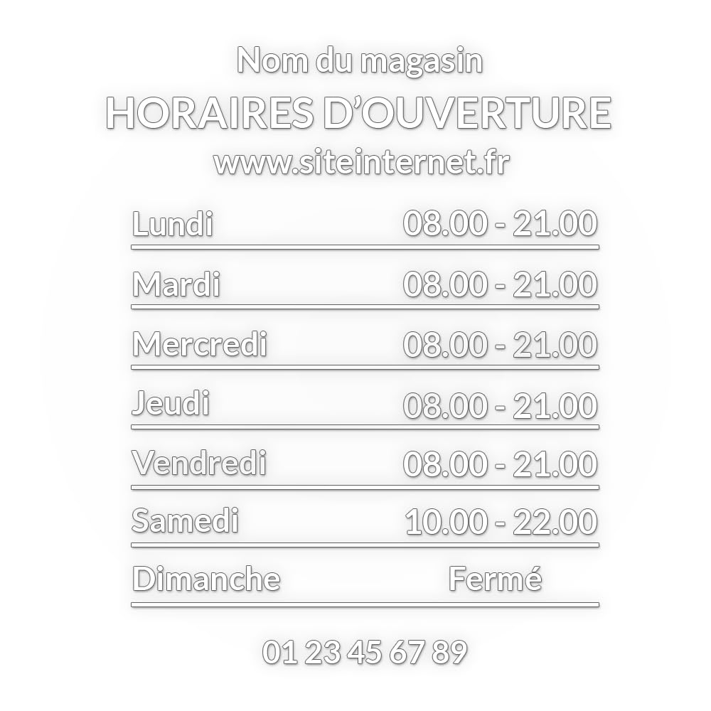 Autocollant sticker horaires vitrine magasin personnalisé - UTTSCHEID (Minimaliste, Adhésif)