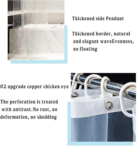 Miniatura 6 de Cortina de ducha transparente, 72 x 72 pulgadas, impermeable, de plástico PEVA, ligero, con ojales y ganchos inoxidables, forro de cortina de ducha