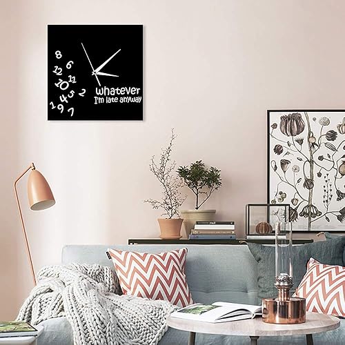 Miniatura 5 de Whatever I'm Late Anyway - Reloj de pared cuadrado con números revueltos, divertido, moderno, silencioso, sin tictac, reloj de pared colgante para