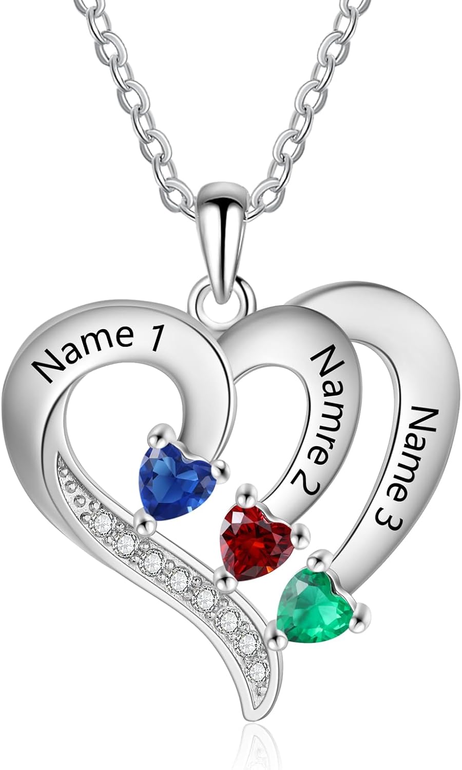 Love Jewelry Personalized Birthstone Necklace for Women,Custom Heart Mothers Name Necklace Birthday Gifts for Mom Wife Grandma