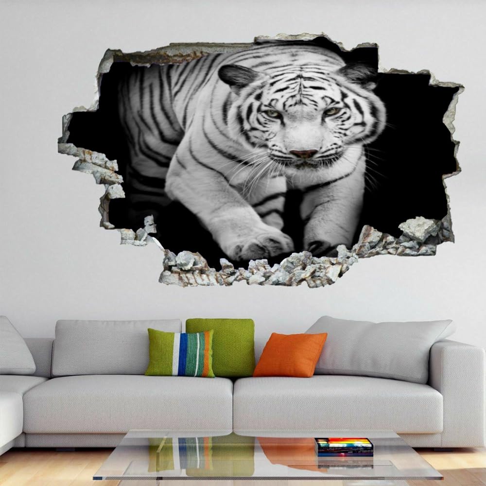 Pegatinas De Pared Rota 3D Tigre Arte Mural De La Pared Animal Calcomanía De Pared De Fondo De Sala De Estar Para Dormitorio Infantil, Decoración Del Hogar Extraíble