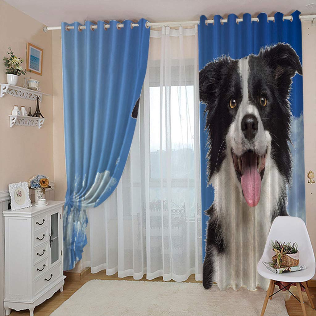 Rideaux Et Draperies Intérieurs 3D Ciel Bleu Nuage Blanc Chiot Motif Rideau Occultant À Oeillets Decoration Salon Chambre Maison pour Enfant Adulte 2 Pièces 280x160Cm Design Moderne Imprimé