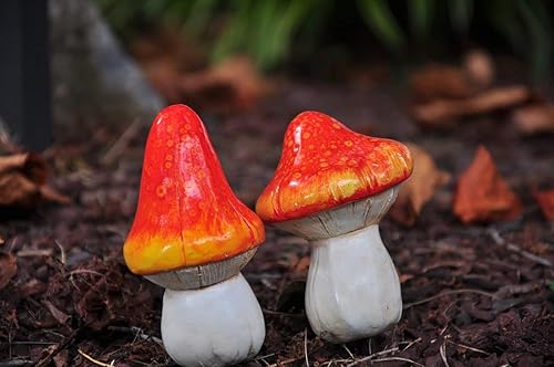 Miniatura 3 de G & F 10042 MiniGardenn - Estatua de hongos en miniatura de tamaño real, colección Premium, color naranja