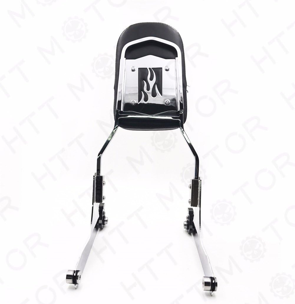 HTTMT MT501-006F- Detachable Backrest Sissy Bar Chrome Flame Compatible with 84-99 Harley Softail FXSTC FLSTC