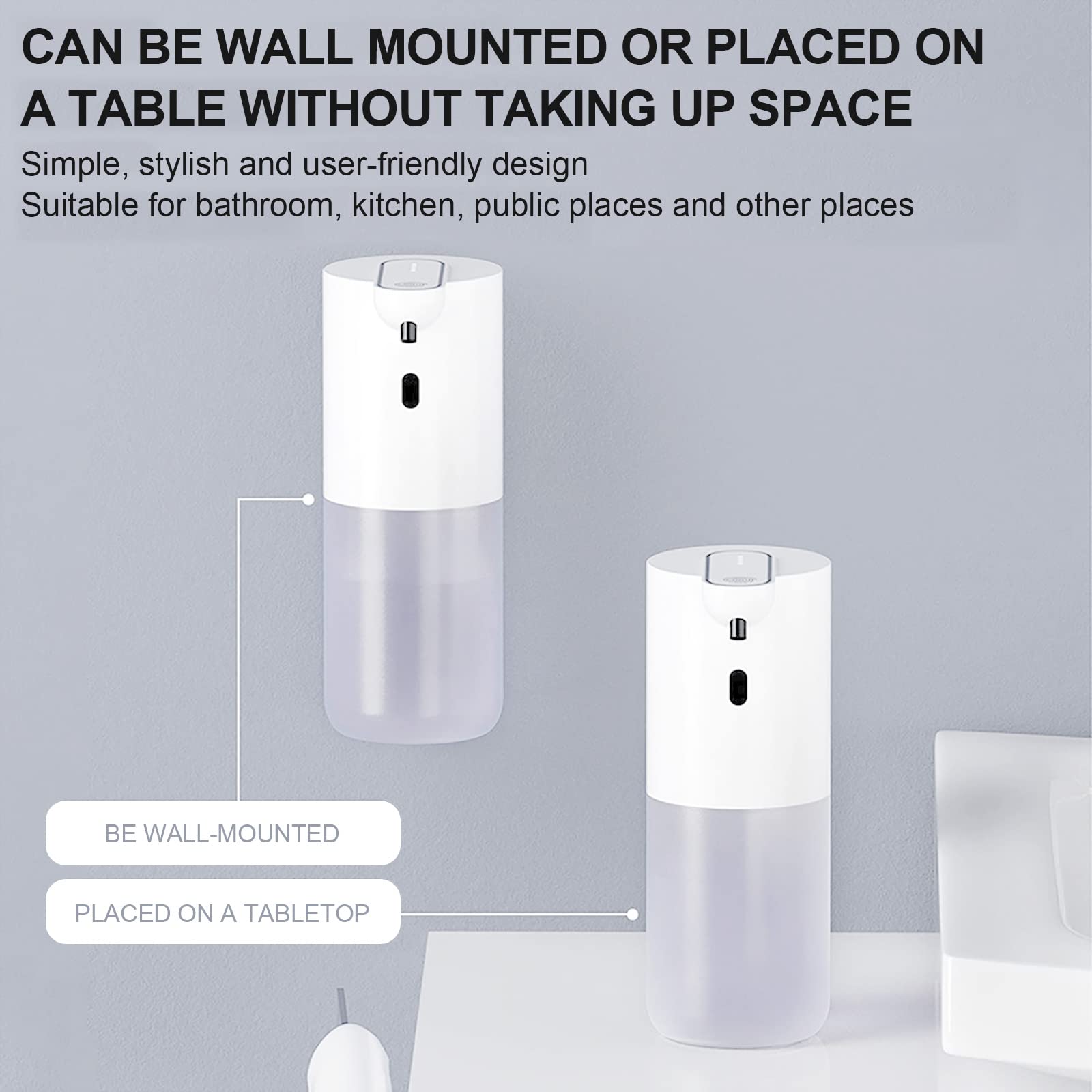 Cuteefun Dispenser Sapone Automatico, Ricaricabile USB, Dispenser Sapone Schiuma di Controllo a 4 Livelli, Dispenser Sapone per Touchless da 400ml, Dispenser Sapone da Parete/Stand per Cucina, Bagno