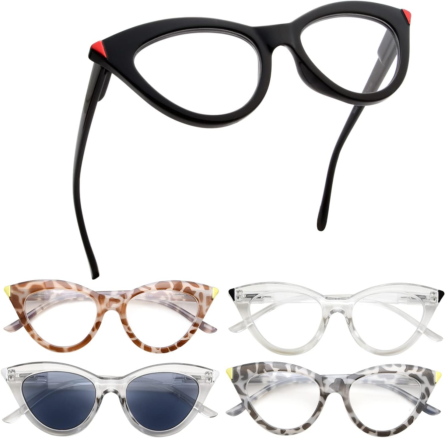GUD Cat-Eye Style Reading Glasses for Women - 5 pairs Ladies Readers for small size +3.75