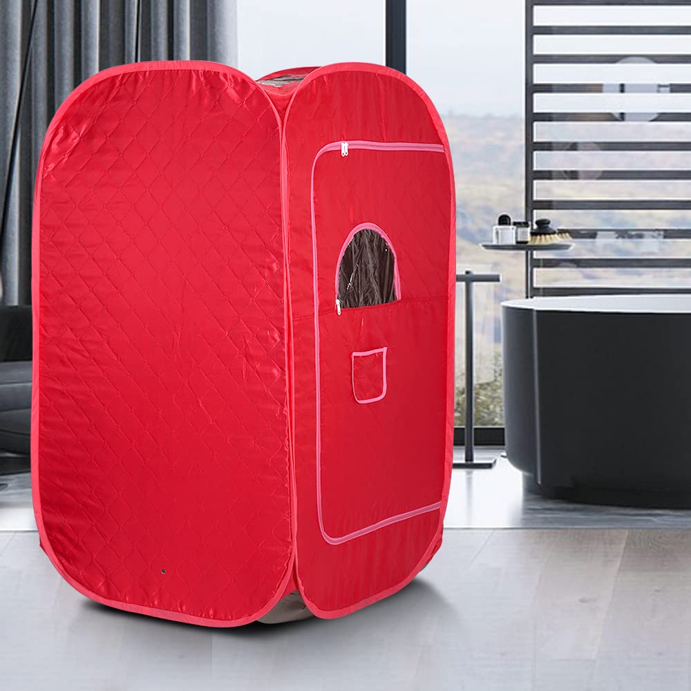 Sauna à Vapeur et Cabine 2L 1000W Tente de Sauna Portable Pliable Isolante à Quatre Couches et Générateur de Vapeur de Sauna pour Bain de Sauna, Détoxification, Thérapie Corporelle(rouge)
