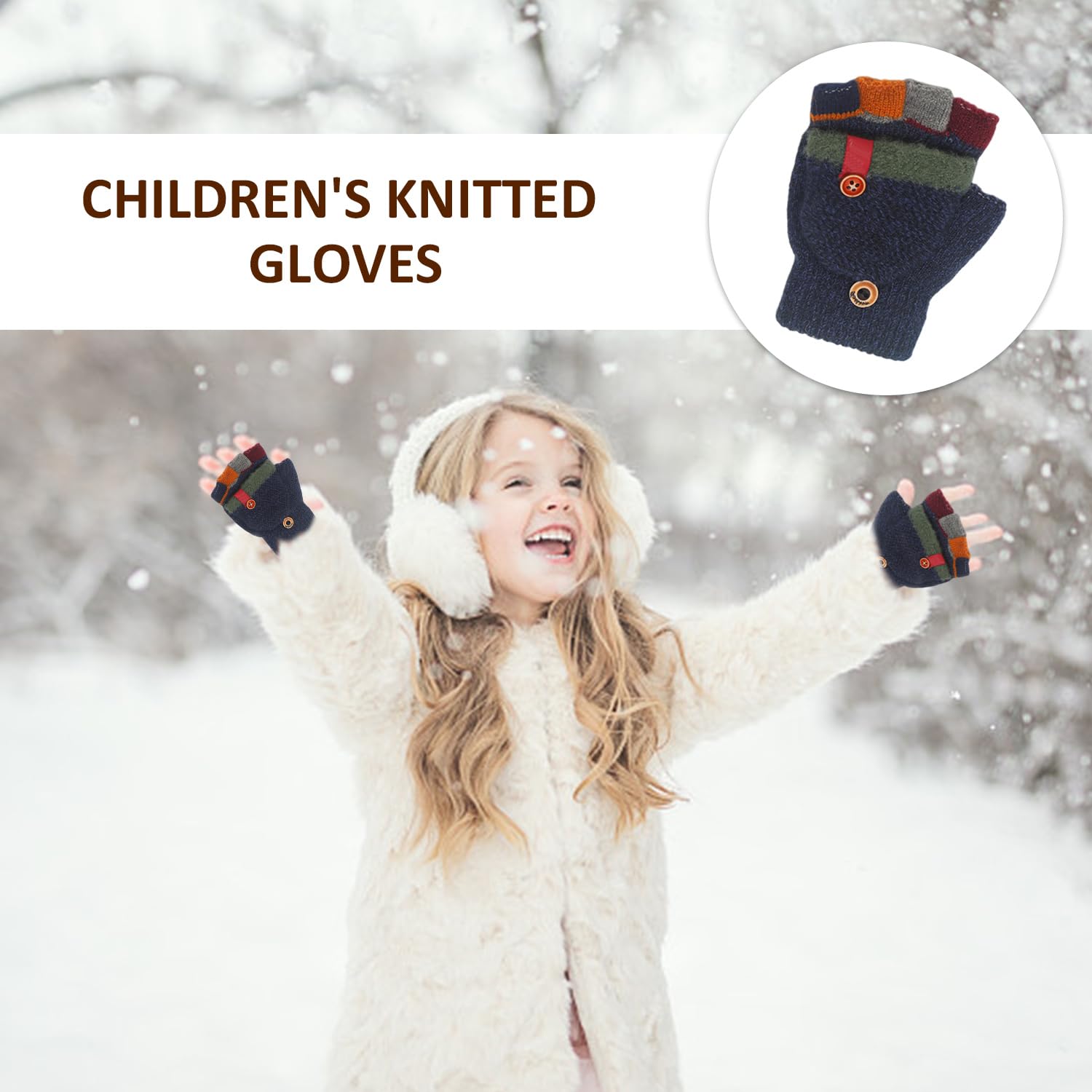 2 Pares De Guantes De Bloques De Color Para Niños, Guantes Cálidos, Guantes De Punto Para Niños, Guantes De Medio Dedo, Lindos Guantes Para Niños, Guantes Suaves