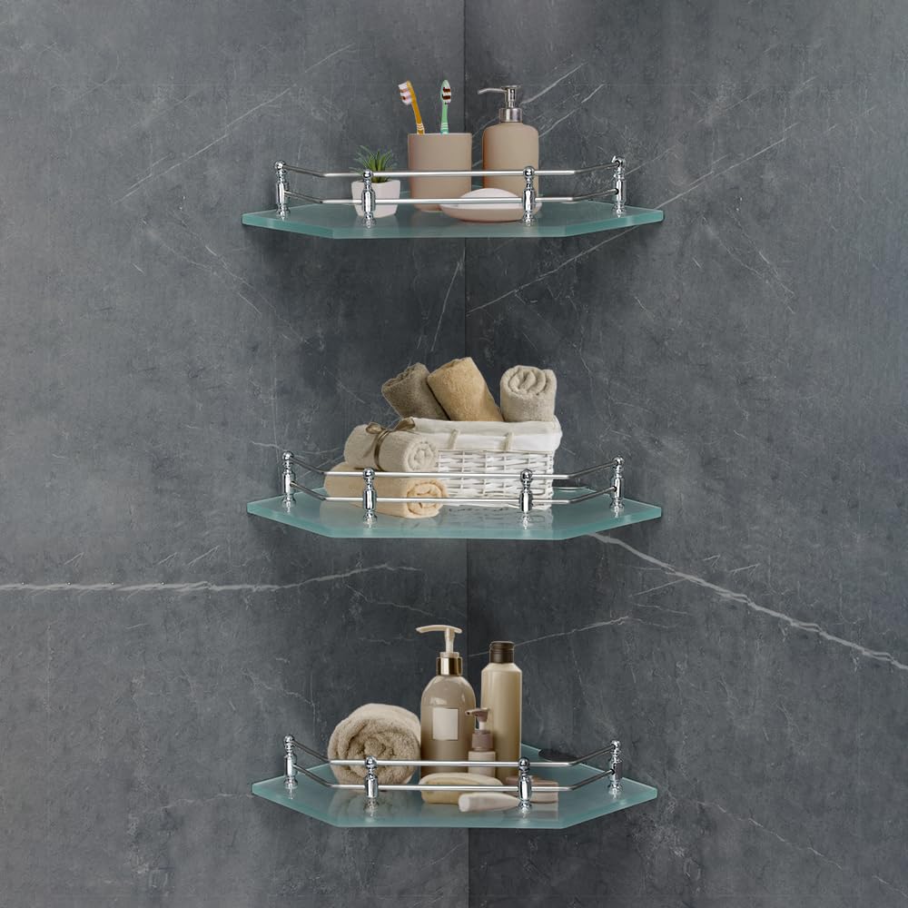 FORTUNE Frosted Glass Bathroom Corner Shlef/Decor Shleves/Bath Accessory Storage for Home (Diamond) (12 x 12 inch) - Pack of 3 (B0847PY2Z7) Amazon Price History, Amazon Price Tracker