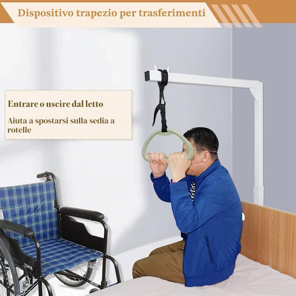 Barra trapezio per letto Trapezio Stand Ascensore Letto per anziani Aiuto ospedaliero Letto Mobilità Piano Medico Trapezio Bar Letto Pull Up Cane Trasferimento Ferroviario Handicap (Bianco)