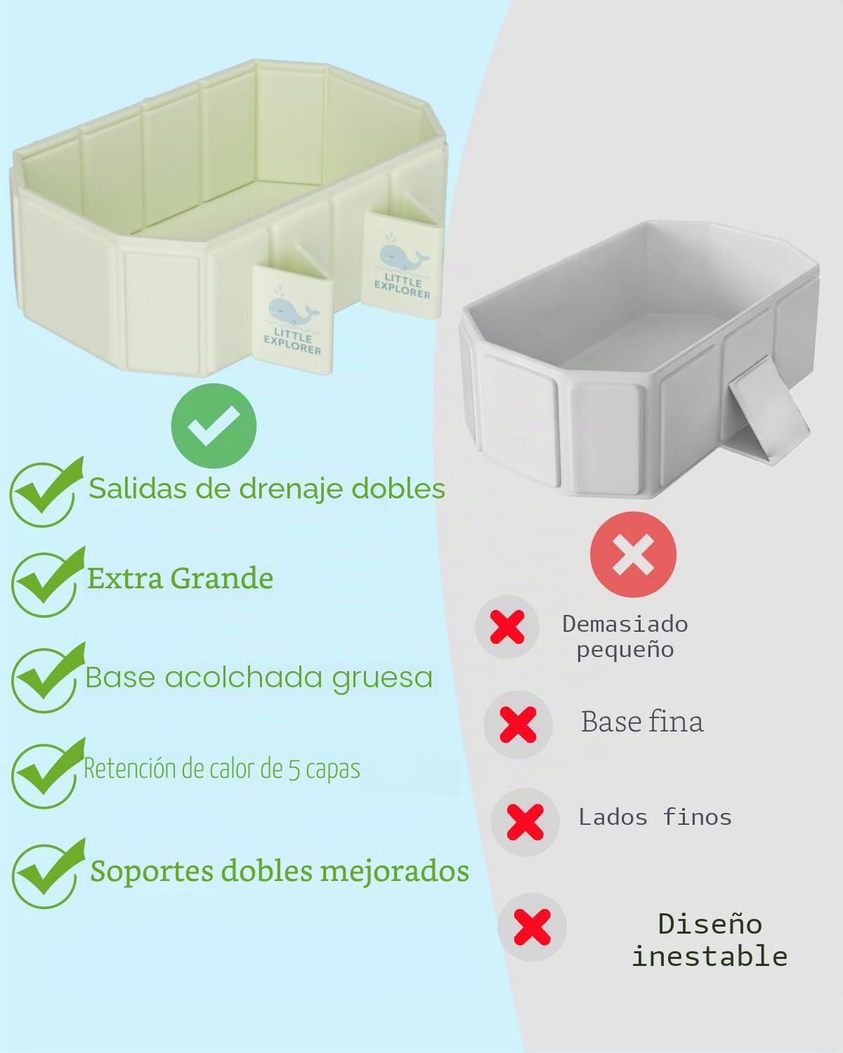 Bañera plegable portátil para bebés de 0 a 6 años, modelo infantil para ducha y viaje, diseño para niños con 4 patas estables y doble drenaje, fácil de guardar, verde