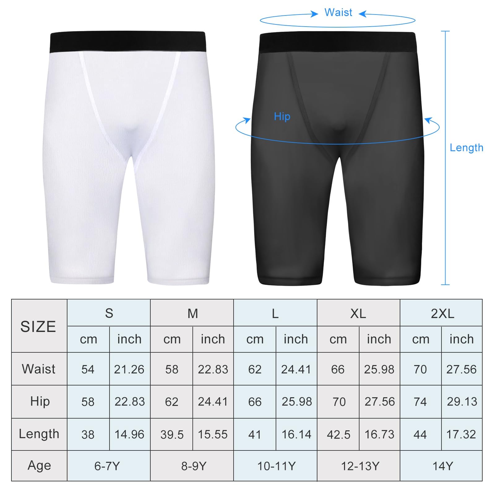 Hotfiary 2 Pack Pantaloncini a Compressione per Ragazzi, Biancheria Intima Atletica da Corsa per Bambini in Spandex, Boxer per Ragazzi Ad Asciugatura Rapida per L'allenamento di Basket 6-14 Anni