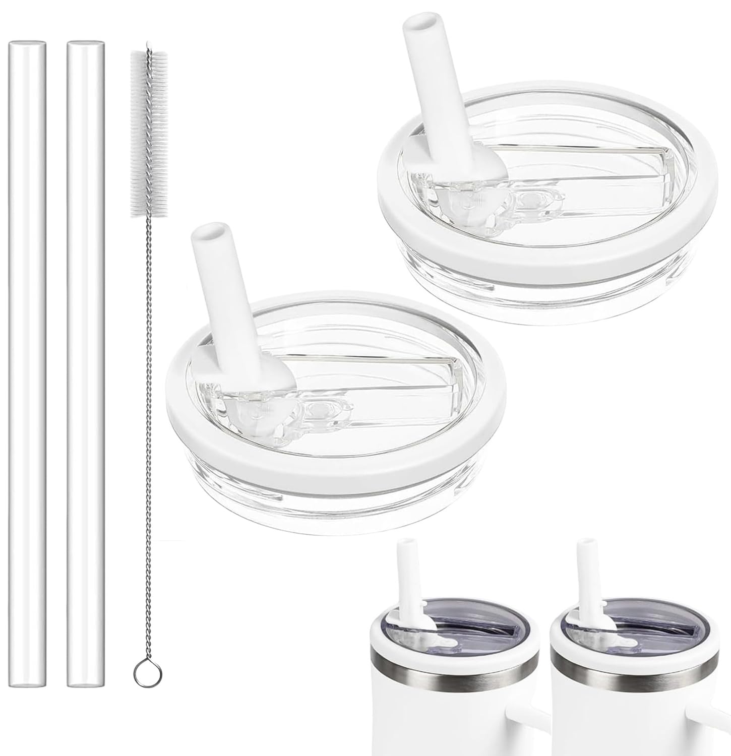 Bagtopia Replacement Flip Straw Lid Compatible with Stanley Quencher 30 oz Tumbler, Leakproof Cup Cover Accessories with Built-in Straw, BPA-Free Plastic Lid for Outdoor Sports, 2 Pack, White — image 1