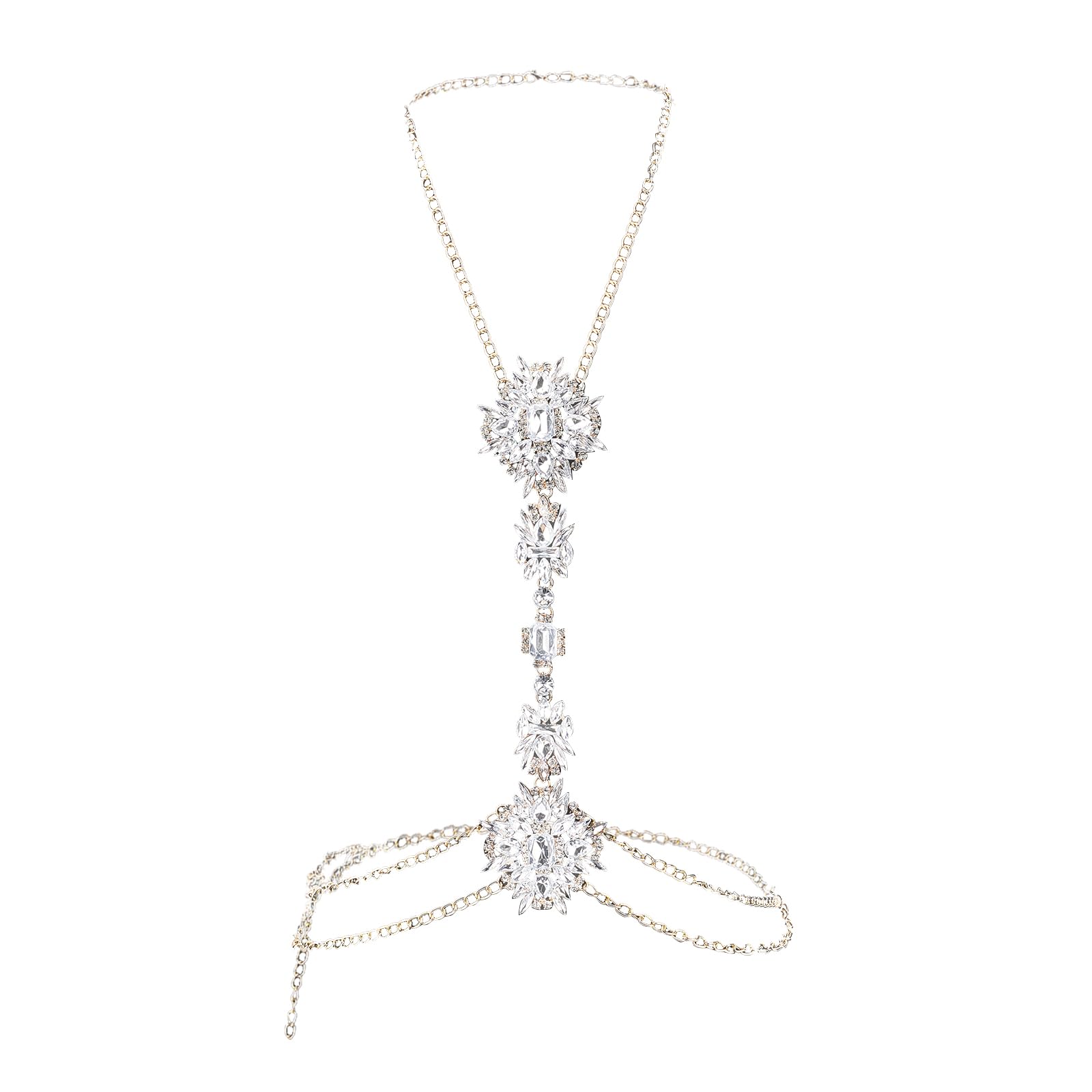 NICENEEDED Boho Rhinestone Chest Chain, Crystal Necklace Body Chain, Summer Beach Bikini Bra Chain Adjustable Belly Chain Body Jewelry Accessories for Women Party Halloween