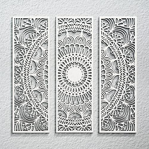 Sculpture De Table En Bois - Mandala Sculpté, Déco Maison Moderne (blanc, 25x10x14 Cm)