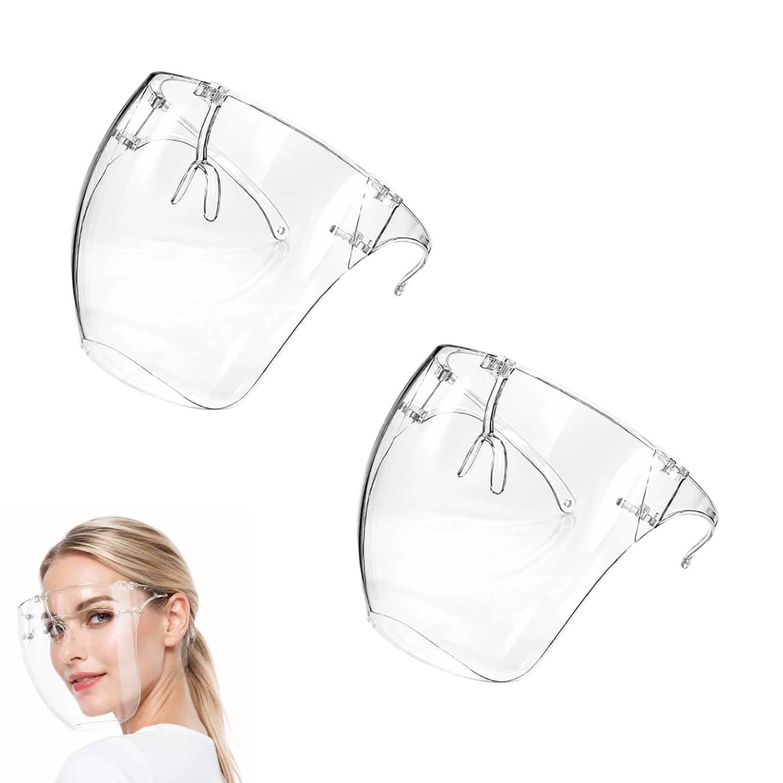 GYTFOG 2PCS Face Shield Visor, Face Shield with Glasses, Transparent Full Face Mask with Anti-Fog Clear Visibility, Splash-Proof Design Reusable Face Shields for DIY Nail Art & Salon Use