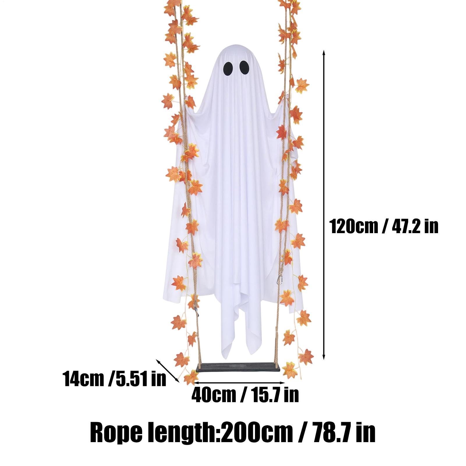 Fantasma di Halloween da Appendere su Altalena Decorazioni Esterno e Intern | Fantasma Luminoso Grande 120cm con luco LED 8 Modalità e Telecomando per Giardino Portico Albero Festa