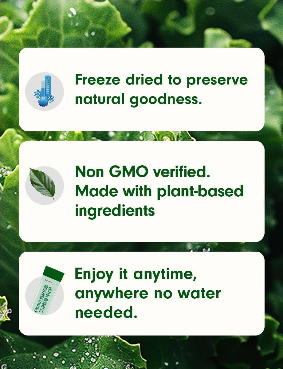 (1+1)100% Freeze-Dried Curly Kale Powder, 1g x 14 Sticks, Single-Ingredient Vegetable Powder, Product of Poland