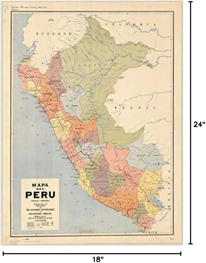 Historic Pictoric Map : Peru 1962 1, Mapa del Peru, Antique Vintage Reproduction : 18in x 24in